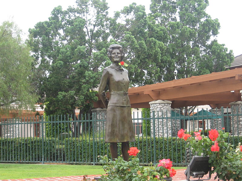 100. The statue of Mrs. Nixon at the Cerritos, California park where her childhood home stood until the late 1970s.