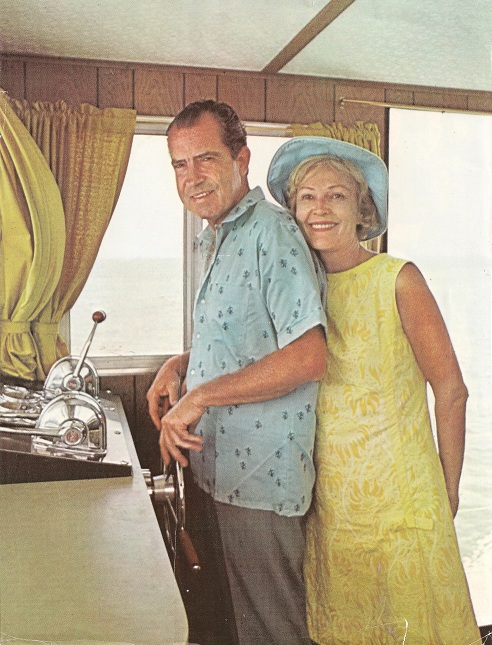 22. Before acquiescing to return to the political world she disliked, Pat Nixon relaxed during a cruise with her husband in Florida.