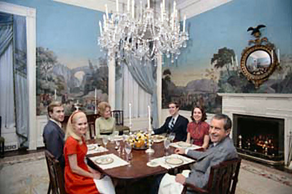 58. The Nixons with their daughters and sons-in-law in the White House Family DIning Room.
