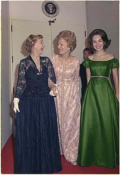 61. With former First Lady Mamie Eisenhower and daughter Julie Nixon Eisenhower at the Kennedy Center, during its opening festivities 1971.