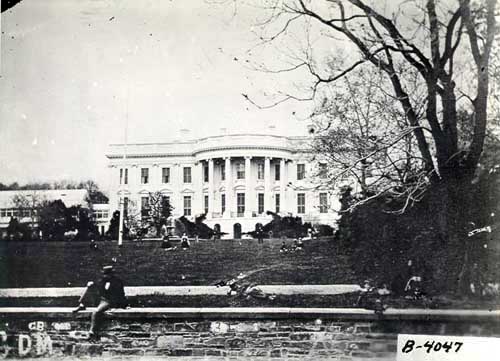 A National Archives photo showing the South Lawn during the Lincoln Administration where the first public Easter Egg Roll took place.