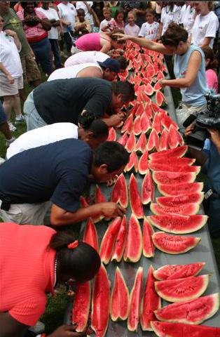 Watermelon-eating contest at the Hope Festival.