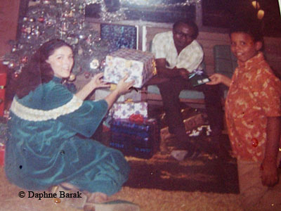The only known picture showing Barack Obama with both of his parents, Barack, Sr. and his second wife Ann, taken after their divorce when the senior Obama visited them in Hawaii, in 1971.