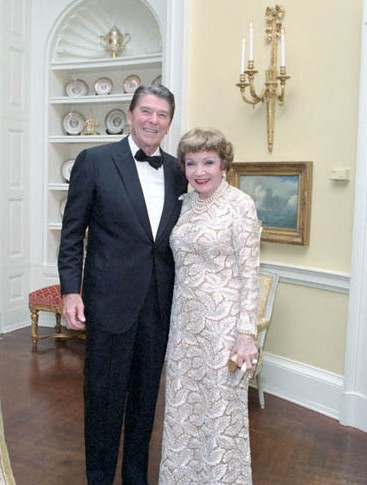 Claudette Colbert at a private dinner for England's Princess Margaret, October 1, 1983.