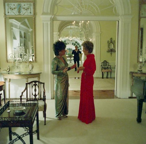 Elizabeth Taylor for a private dinner for Japan's crown prince, January 6, 1987