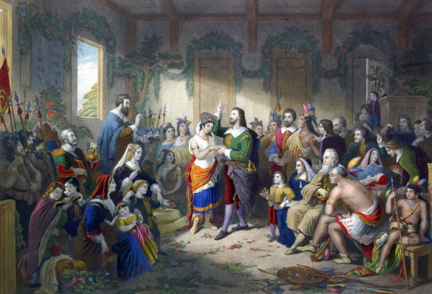 A romantic idea of the marriage of Pocahontas and John Rolfe.