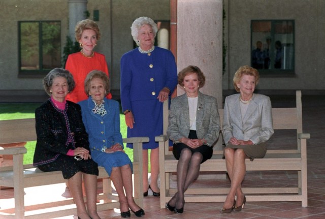 At the 1991 Reagan Library dedication with Pat Nixon, Nancy Reagan, Barbara Bush, Betty Ford and Rosalynn Carter.