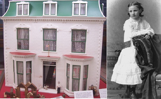 Fanny Hayes and her 1877 Christmas gift of dollhouse.