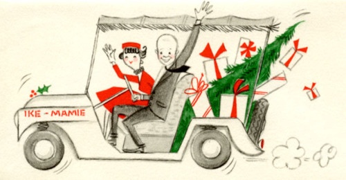 Ike and Mamie had their own holiday cards designed by their friends at Hallmark - caricaturing themselves.