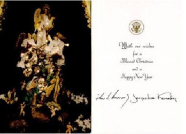 The  borrowed White House creche was the image for the1963 Kennedy greeting card which was never sent out.