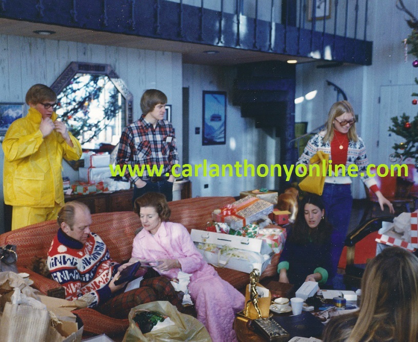 The Ford family opening Christmas gifts at their Vail, Colorado condo.