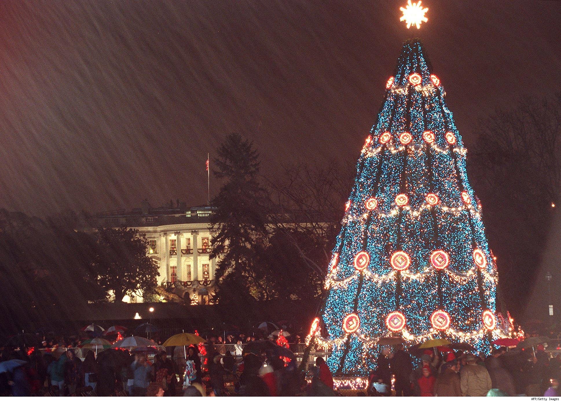 The National Christmas Tree after being lit by President Clinton in 1997. APGetty
