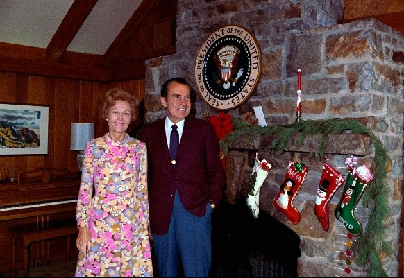 The Nixons at Camp David for Christmas in 1971.