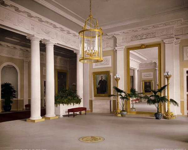 The North Entrance as it looked when young guests arrived for Mrs. Roosevelt's 1908 Christmas party.