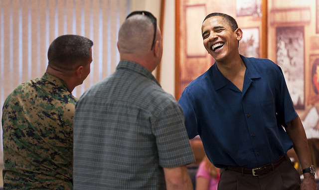 The President greets members of the US Armed Service in Hawaii on Christmas 2009.