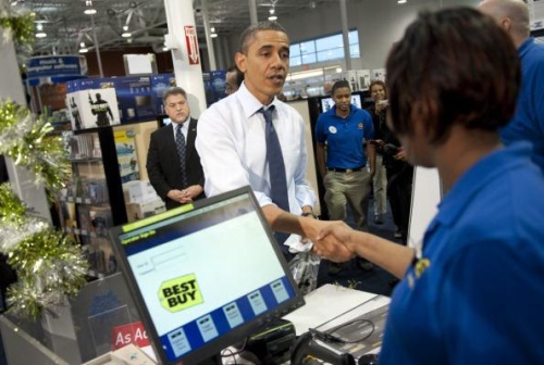 The President shopping in Best Buy, November 2012.