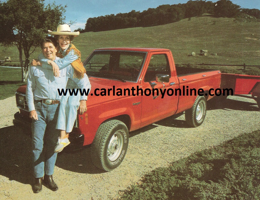 The Reagans with their joint Christmas gift for 1985, a Ford Ranger pickup truck for their ranch.