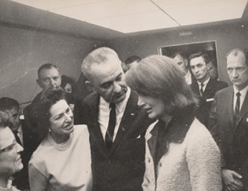 Trying to offer some words of comfort to Mrs. Kennedy after the assassination on Air Force One.