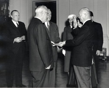 Eisenhower taking the oath off office on a Sunday, for his second term January 20, 1957.