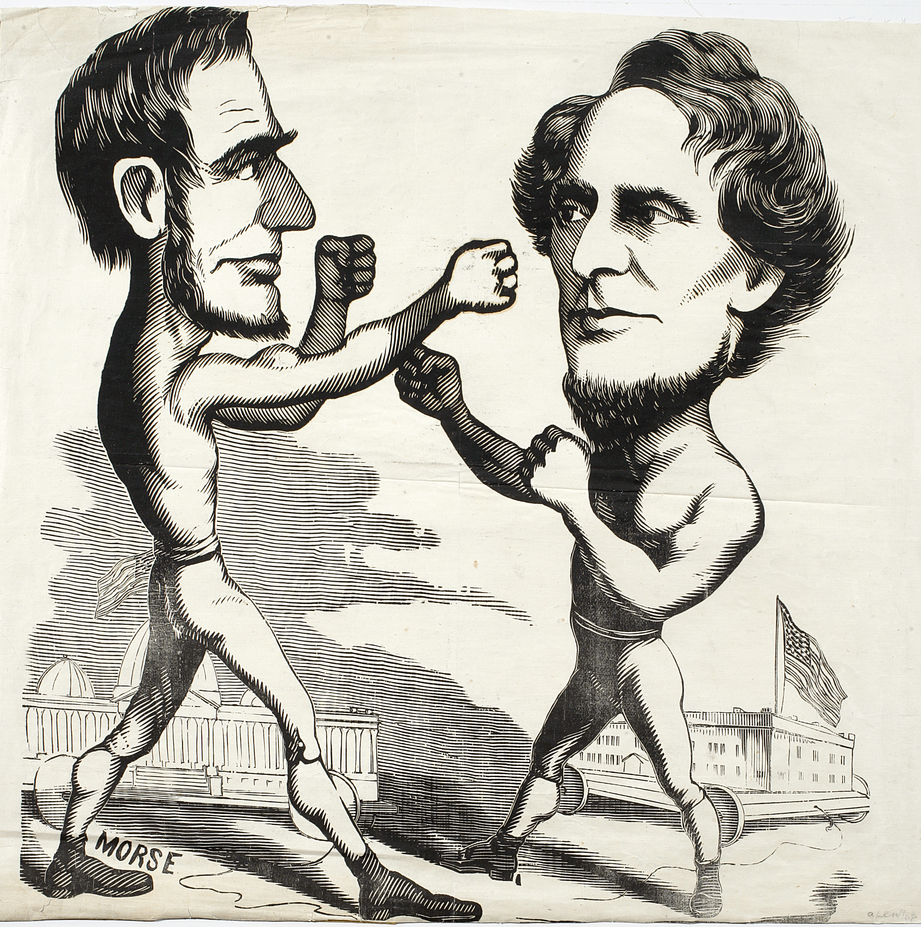 A Civil War cartoon later showed Lincoln duking it out with  Davis but in truth it wasn't his shirt Lincoln lost at Taylor's Inanugural Ball. - but his hat.