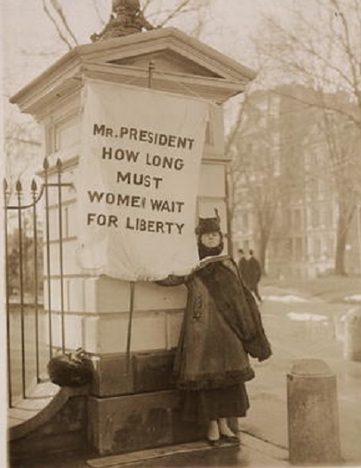 By January 30, when this famous image was taken, suffragists had staked out the White House in anticipation of Wilson's March inauguration day.