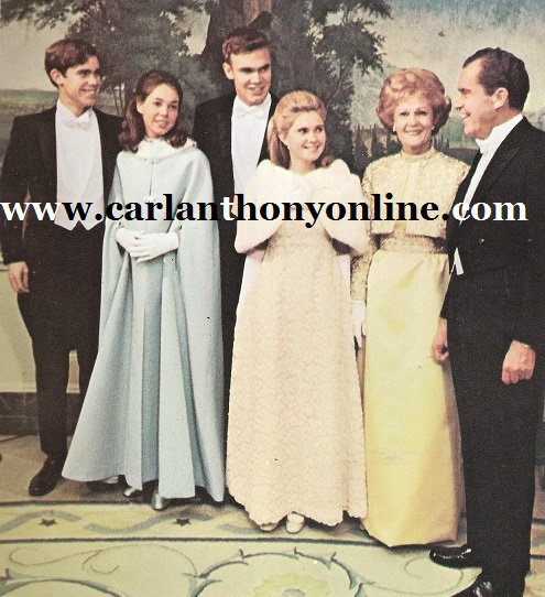 Nixon's daughters Julie and Tricia attended the 1969 Inaugural Balls with their parents with Julie's husband David Eisenhower and Tricia's escort Doug Rogers, the new Secretary of State's son.