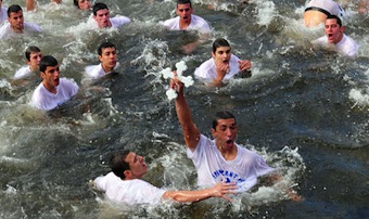 The dive at Tarpon Spring for the cross, an Epiphany tradition.