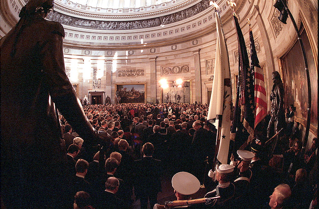 The last time there was a Sunday Inauguration the official ceremony, the next day, was forced inside to become the first and only one to take place in the Capitol Rotunda.
