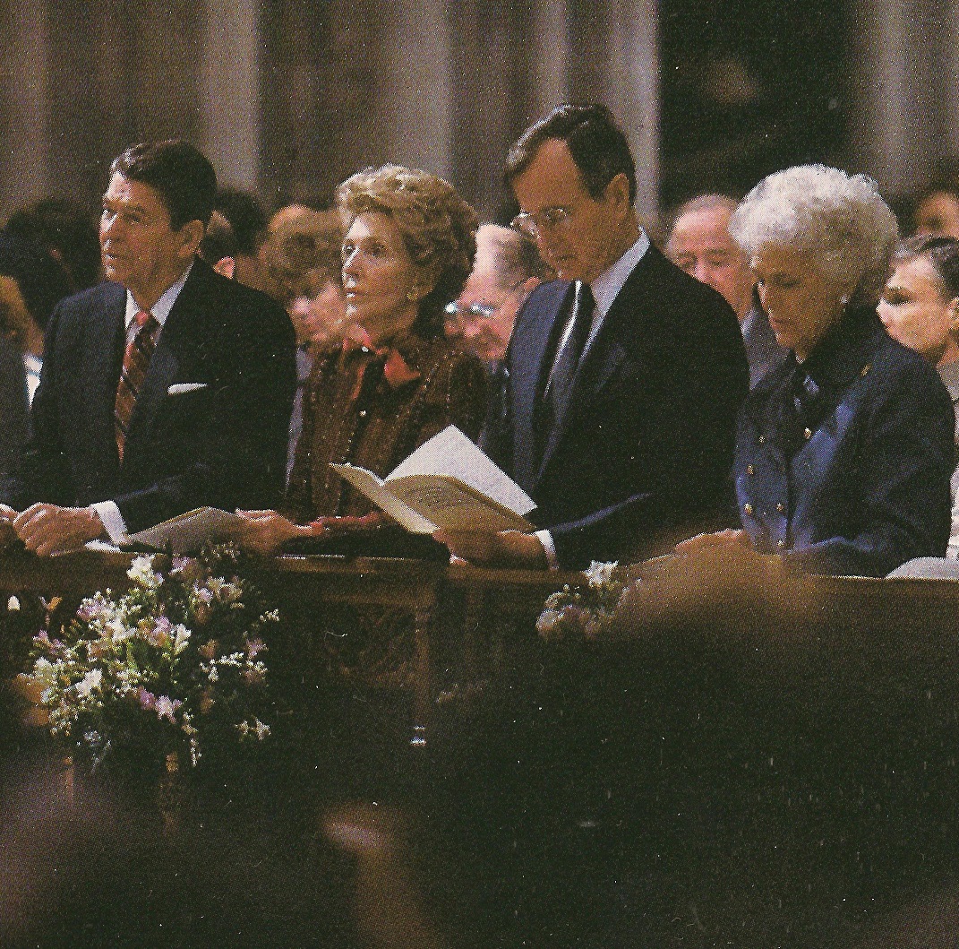 The Reagans and Bushes at the National Cathedral worship service on Sunday, January 20, 1985.