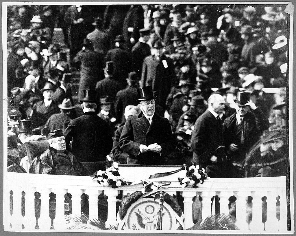 Wilson delivers his inaugural address as Edith, in far right corner, observes the crowd reaction.