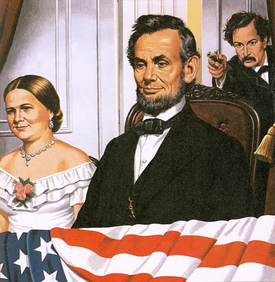 An illustation of the Lincolns at the moment of his assassination at Ford's Theater.
