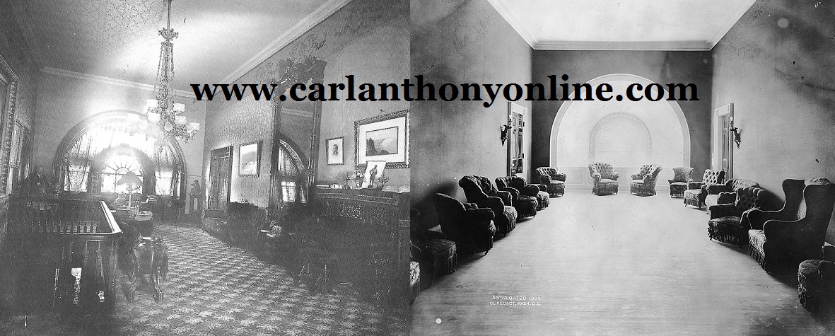 The West Sitting Hall of the White House family quarters before the Roosevelt renovation - and afterwards.