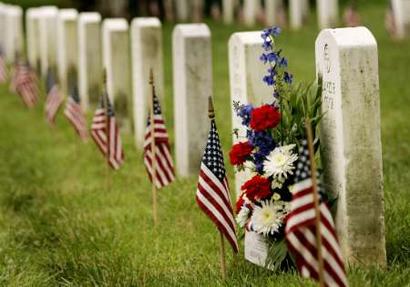 Graves decorated on Memorial Day.