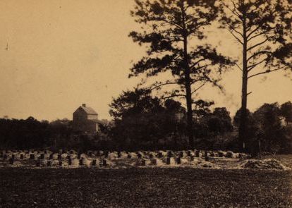 The graves at the Charleston, South Carolina race course where freed African-American slaves reburied fallen Union Army soldiers with honor - and decorated their graves.