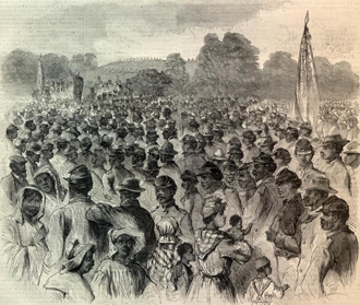 A depiction of one of the first Juneteenth celebrations.