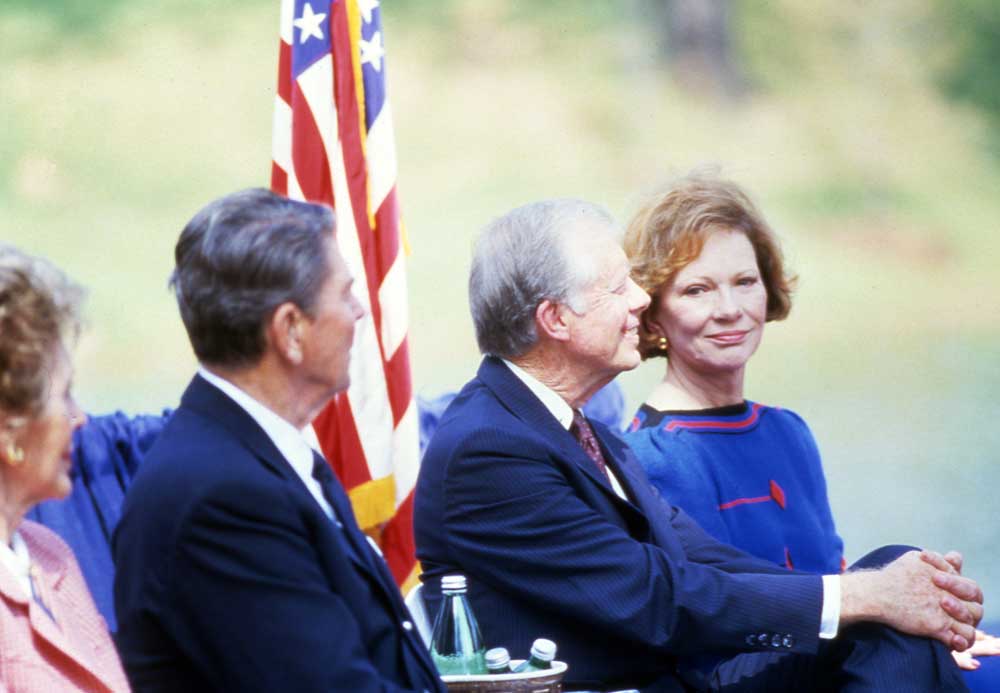 The Reagans joined the Carters for the dedication of the Carter Center.