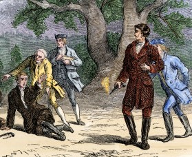 Andrew Jackson is the only known President to have committed murder, depicted here after delivering his fatal shot in an 1806 duel with Charles Dickinson.