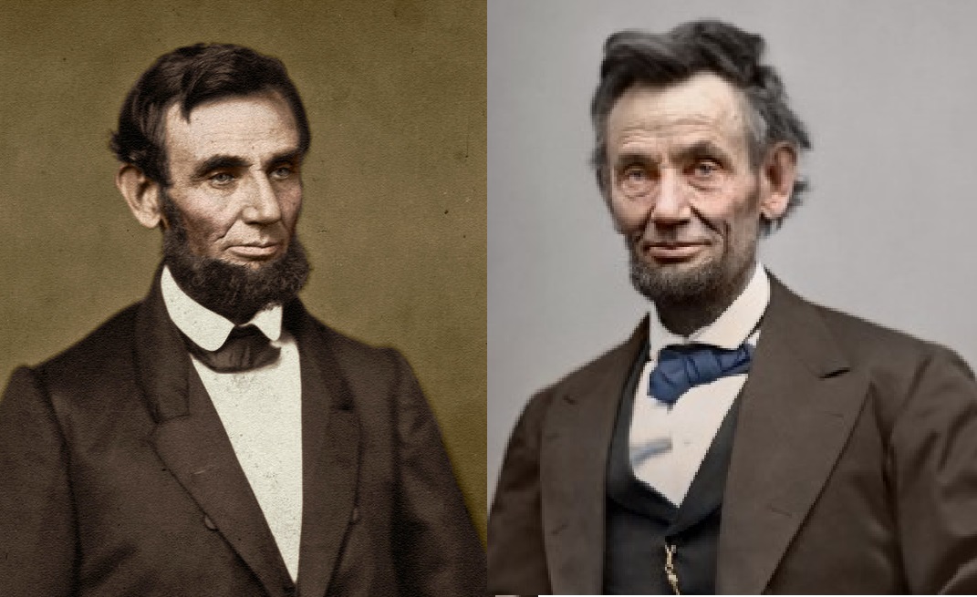 Lincoln in 1861 at the start of the Civil War and four years later, at its end.( kraljaleksandar.com and zazzle.com)
