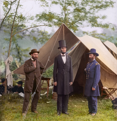 Abraham Lincoln meets with Gen. George McClellan (right) at Sharpsburg, Maryland, following the Battle of Antietam on October 3, 1862.