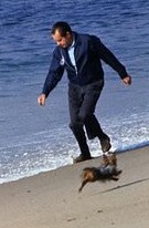 President Nixon with his terrier dog Pascha, San Clemente 1971.