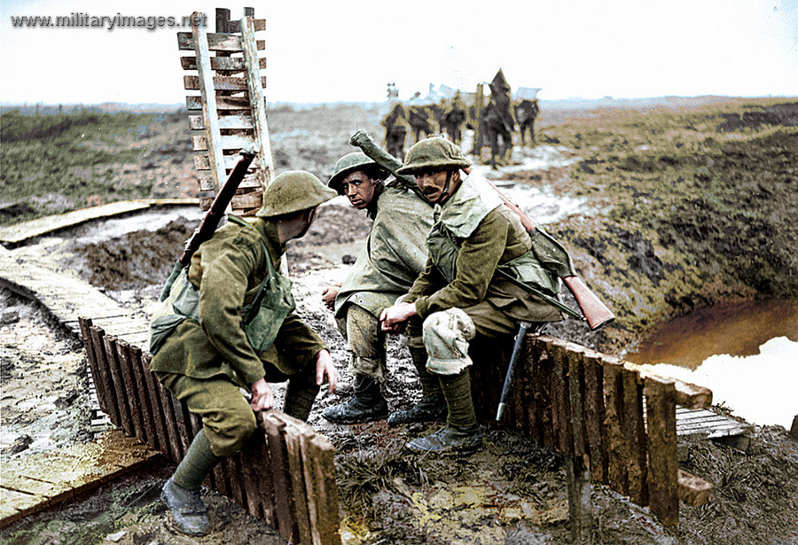 Soldiers on the muddy battlefields of World War I.