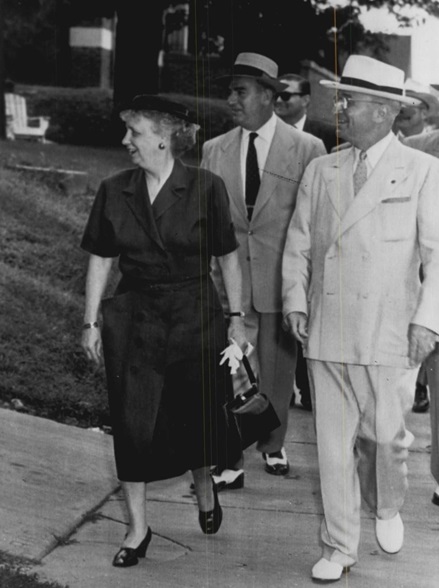 Strolling the neighborhood during the last summer of his presidency, Truman came home to vote in a primary but returned right away. Bess stayed home for the summer -as usual.