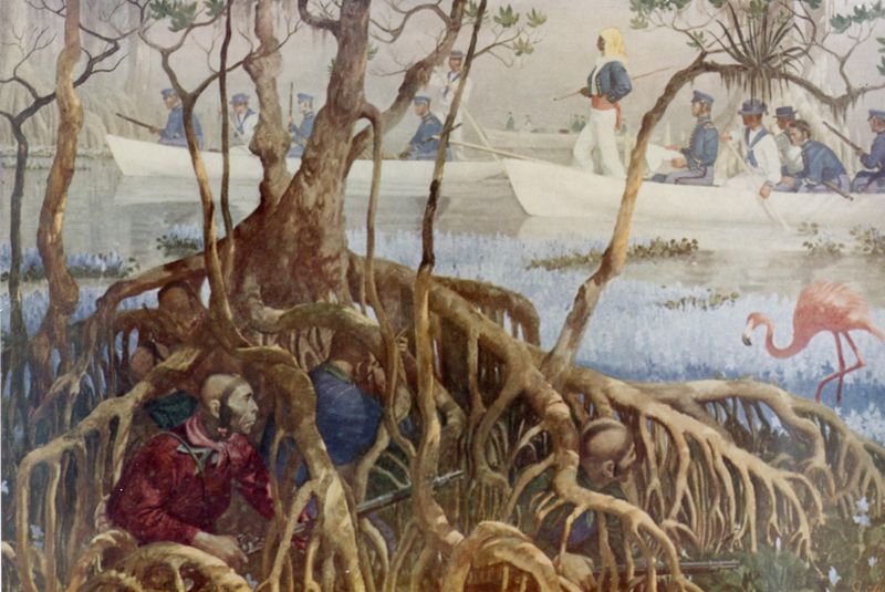 U.S. Marines entering the Florida Everglades during the Seminole War of 1835