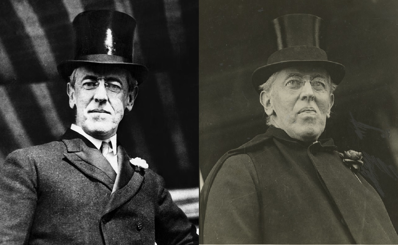 Woodrow Wilson in 1913 and after two terms, a war and a stroke in 1921.