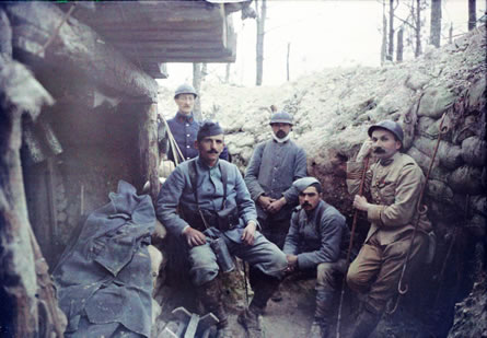 World War I soldiers at the front, in the trenches.