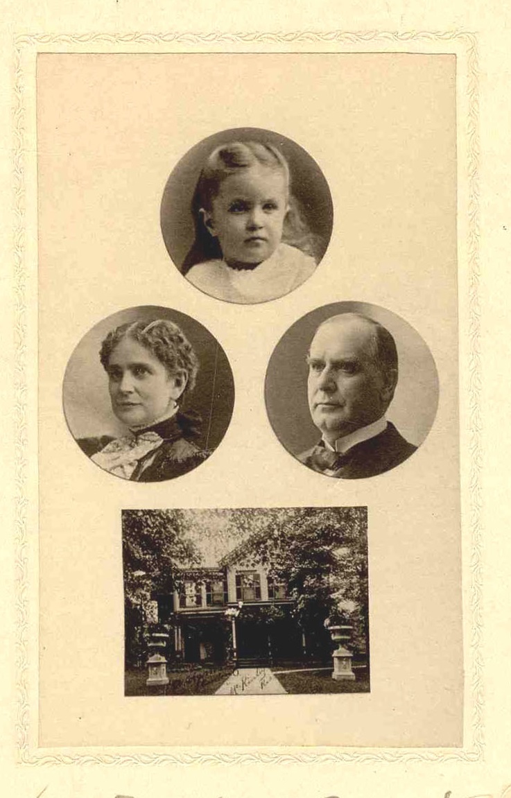 An 1896 campaign souvenir card showed not only William and Ida McKinley but their long-dead daughter Katie.
