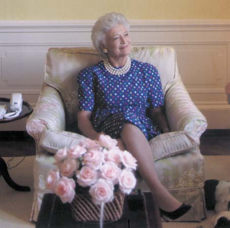 Barbara Bush in the White House West Sitting Hall.