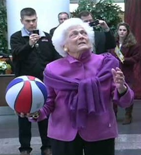 Mrs. Bush with the ball.