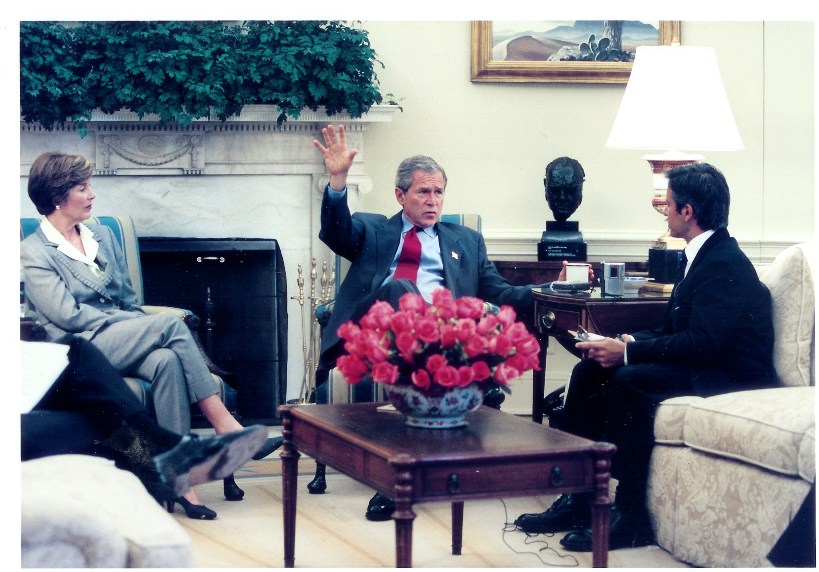 Interviewing the President and Mrs. Bush, Oval Office.