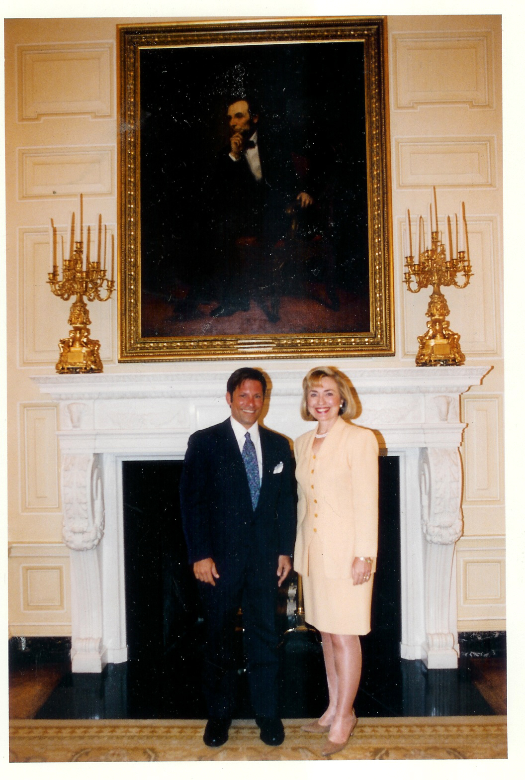 With Mrs. Clinton after his White House lecture.